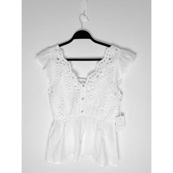 Artemis Women's Peplum Eyelet Top Feminine Flutter Sleeve Lightweight NWT Fairy - Picture 1 of 6